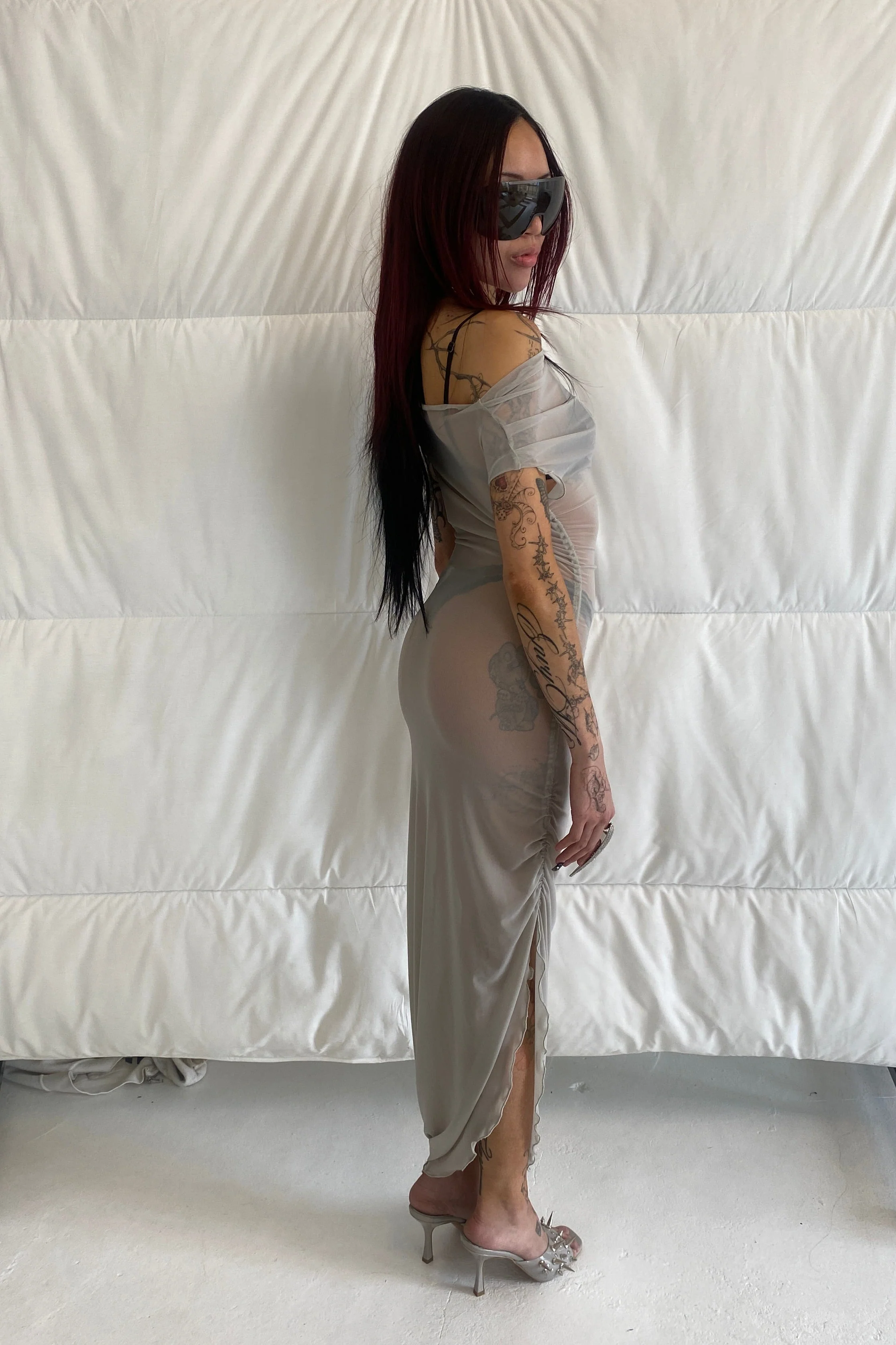 Bubble Drape Dress / Smoke or Black - Image 3