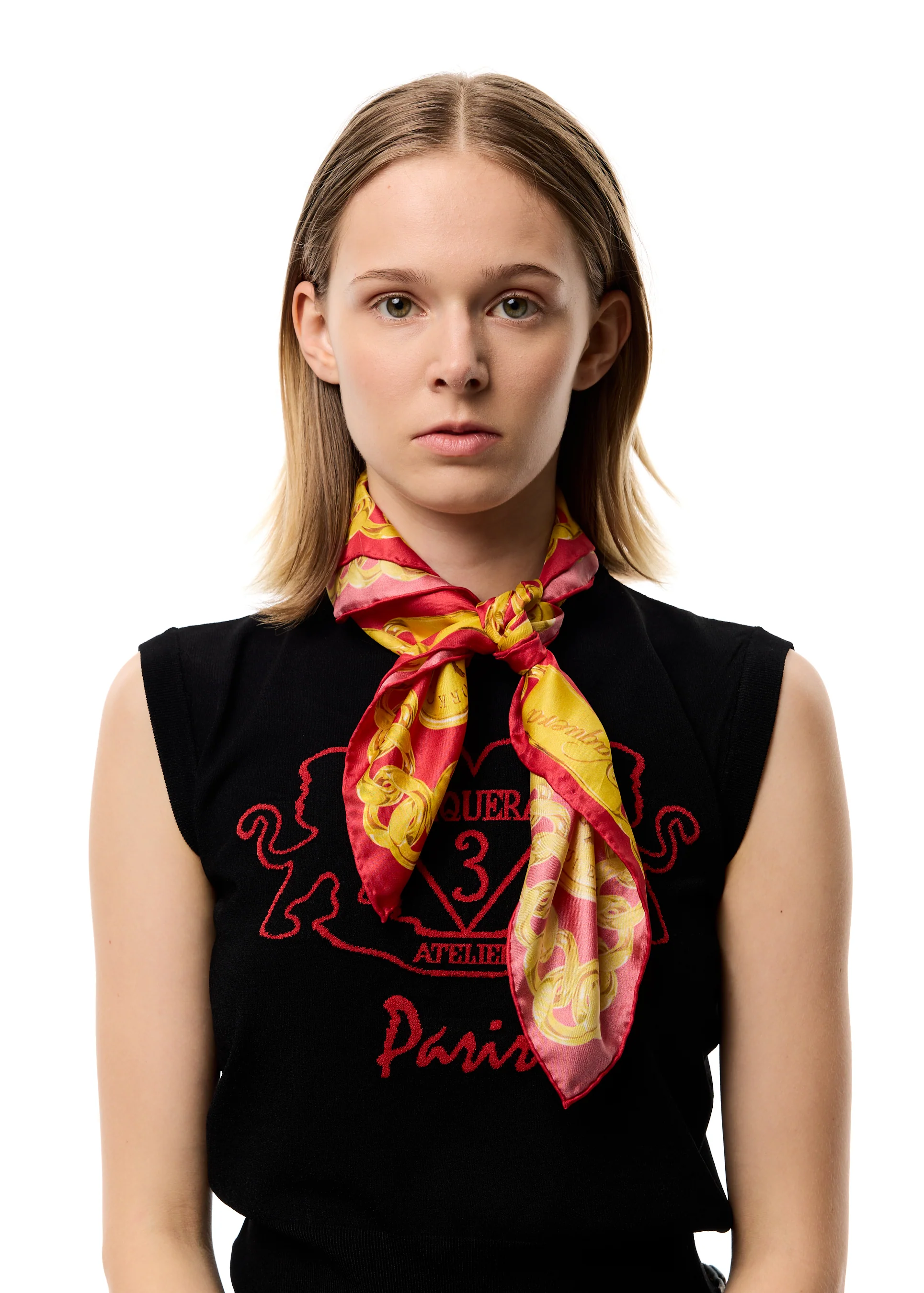 Chain Print Silk Scarf / Blue or Red - Image 4