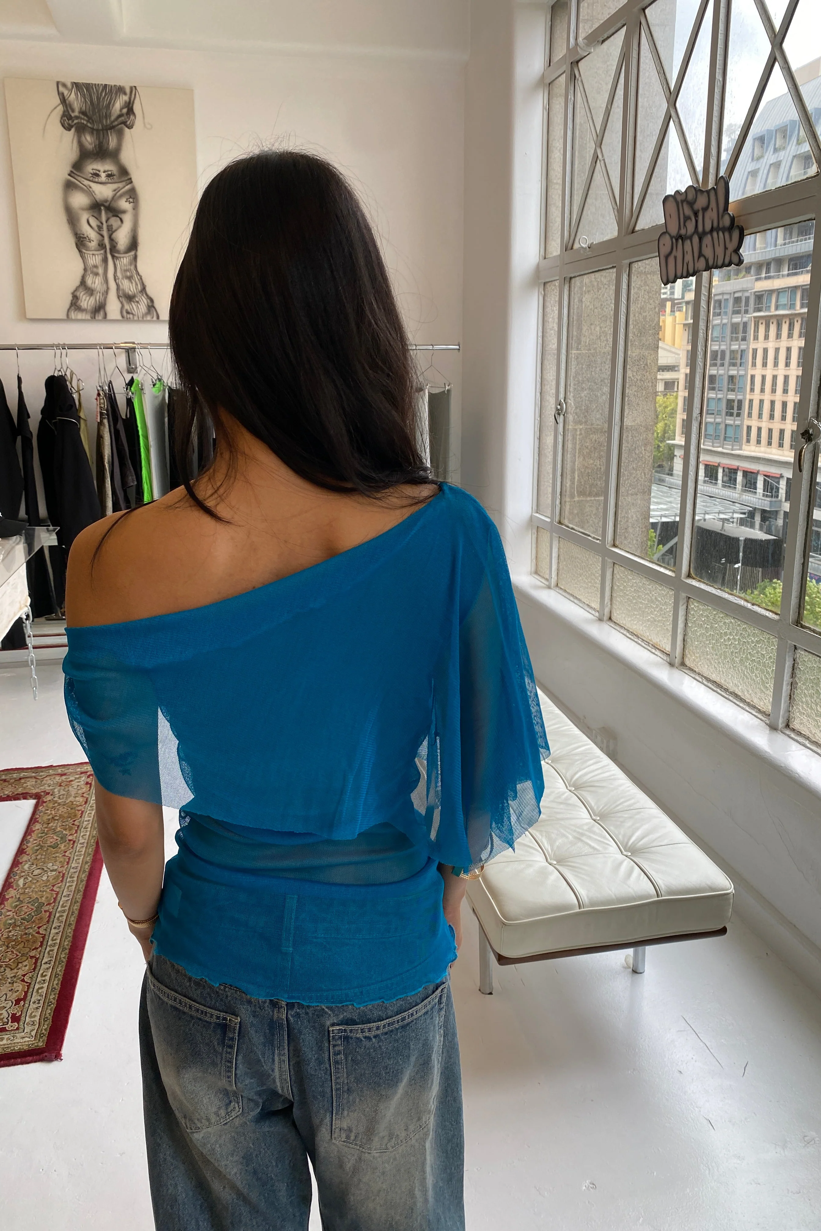 Silk Mesh Shawl Top / Teal or Bone - Image 4