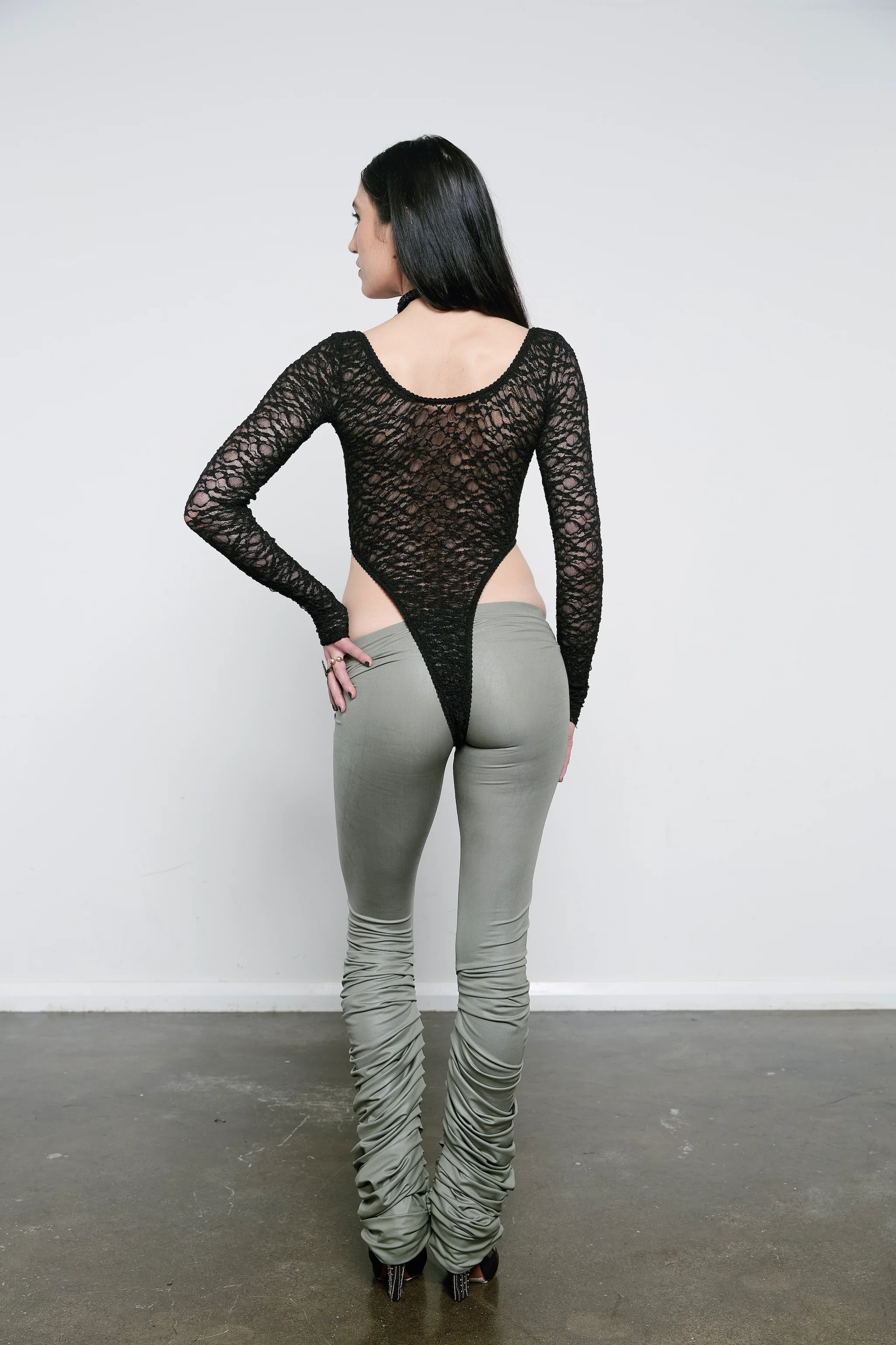 Wet Look Gathered Leggings / Iron [LAST ONE] - Image 4